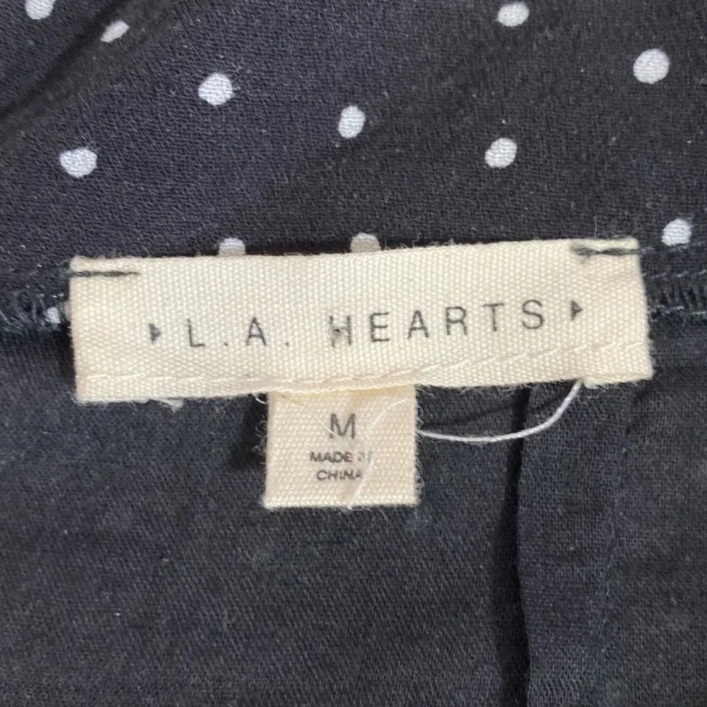 LA Hearts Ruched Ruffle Mini Skirt Size Medium Black with White Polka Dots Ruffl
